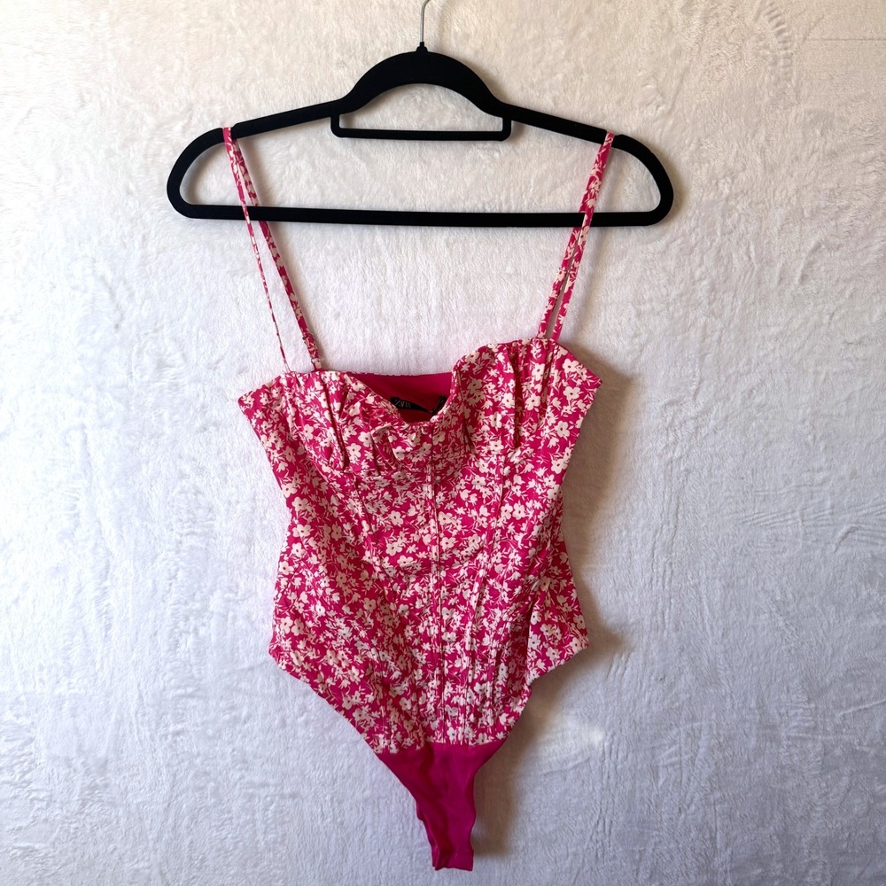 Zara Bodysuit‎ Floral Corset Top Small Pink Womens